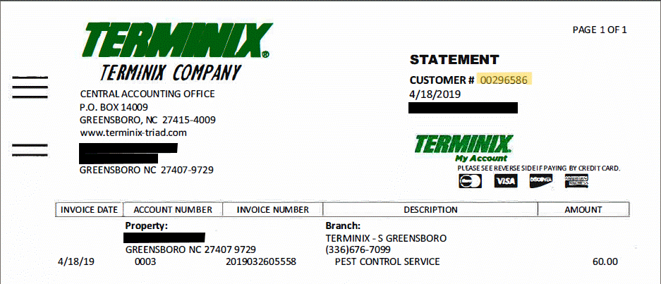 Example containing customer number