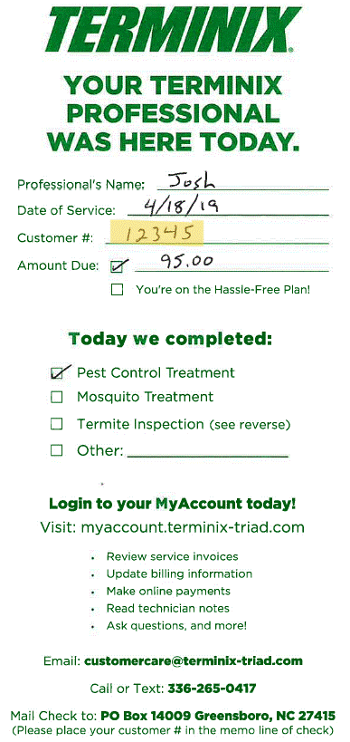 Example containing customer number