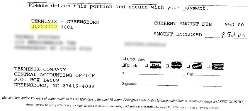 Example containing customer number